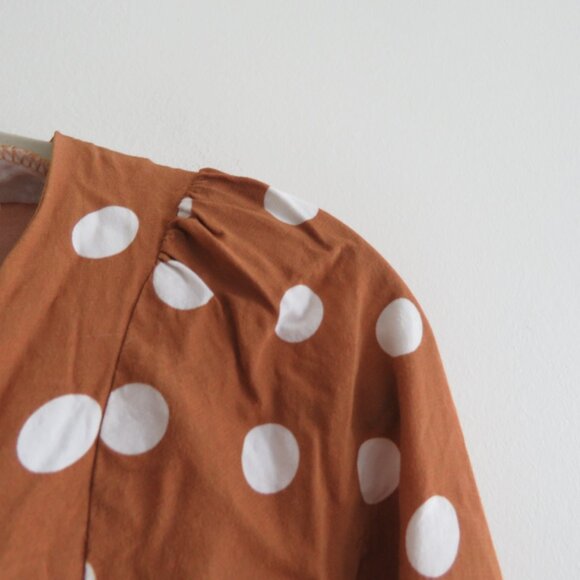 FOR LOVE & LEMONS Isabella Cropped Blouse in Mustard Polka Dot - Size XS - Picture 6 of 16